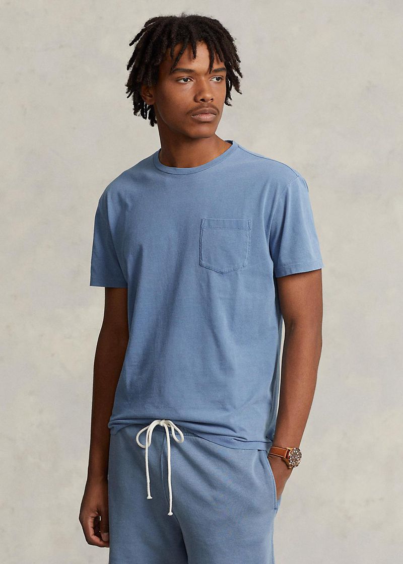 Koszulki Polo Ralph Lauren Męska Niebieskie Classic Fit Jersey Pocket 175342-MGW